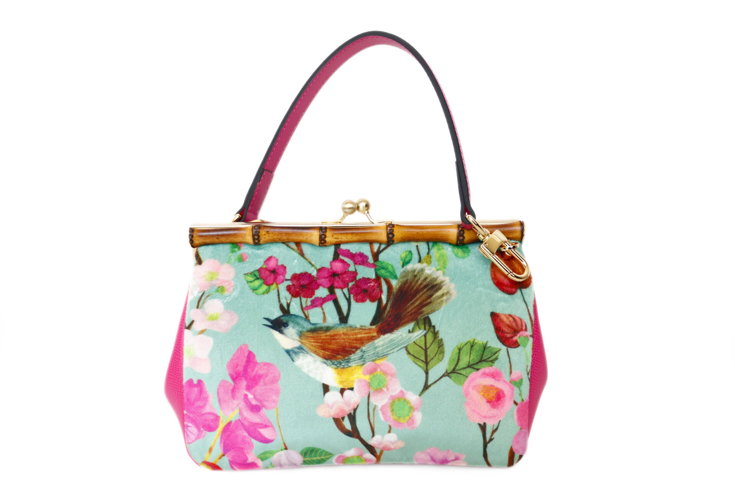 Garden Delight: Twilight Whimsy Bright Pink Handle Bamboo Handbag