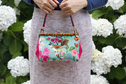 Garden Delight: Twilight Whimsy Bright Pink Handle Bamboo Handbag