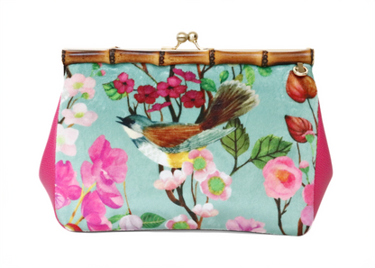 Garden Delight: Twilight Whimsy Bright Pink Handle Bamboo Handbag