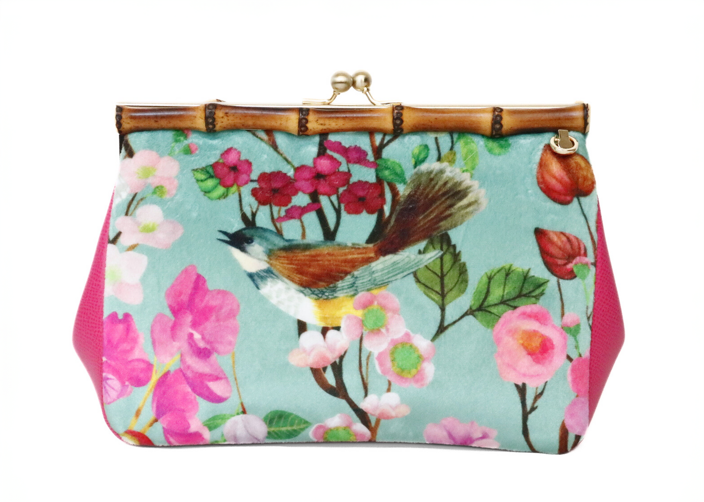 Garden Delight: Twilight Whimsy Bright Pink Handle Bamboo Handbag