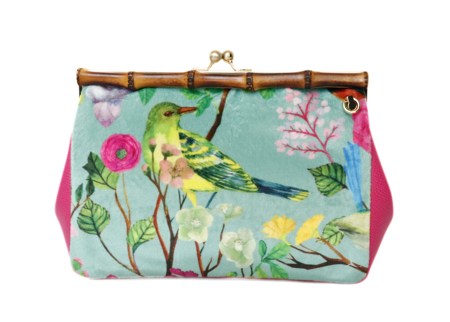 Garden Delight: Twilight Whimsy Bright Pink Handle Bamboo Handbag