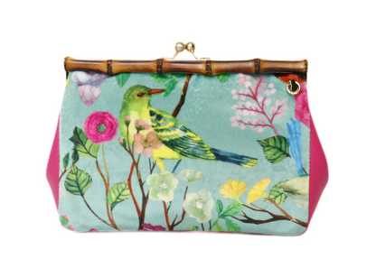 Garden Delight: Twilight Whimsy Bright Pink Handle Bamboo Handbag