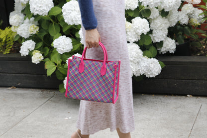 Preppy Heaven: Hot Pink Plaid Shoulder Bag (Medium)