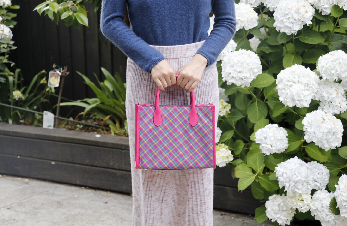 Preppy Heaven: Hot Pink Plaid Shoulder Bag (Medium)