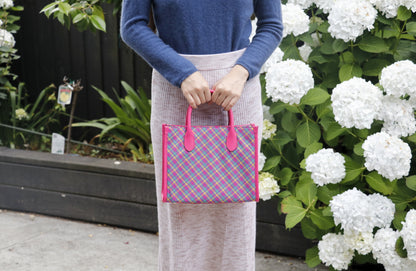 Preppy Heaven: Hot Pink Plaid Shoulder Bag (Medium)