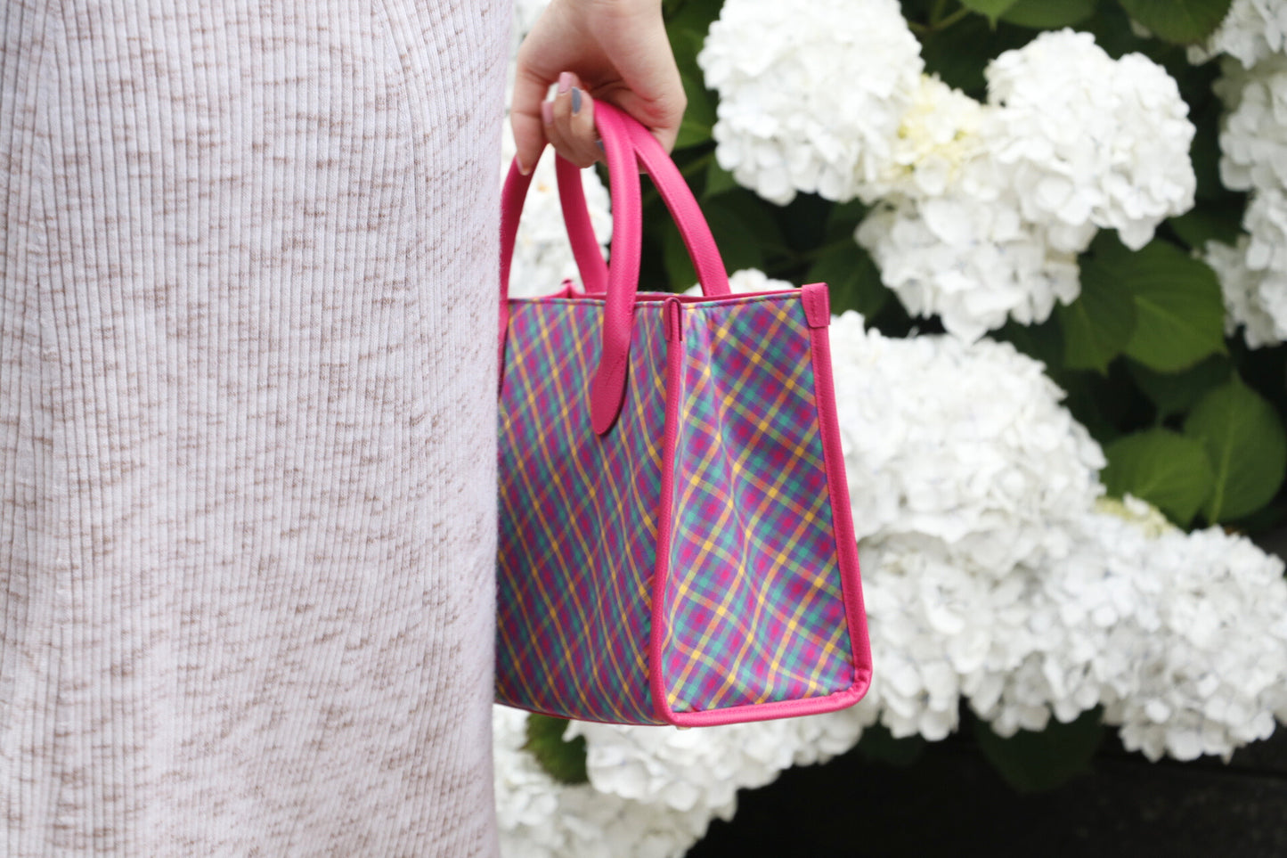 Preppy Heaven: Hot Pink Plaid Shoulder Bag (Medium)