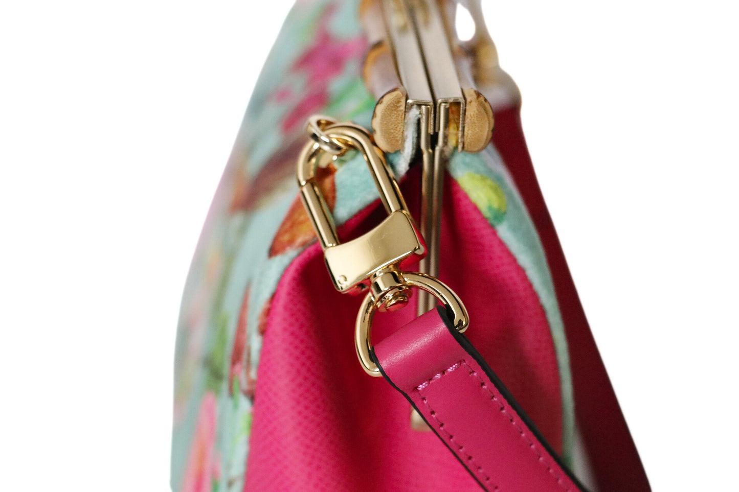 Garden Delight: Twilight Whimsy Bright Pink Handle Bamboo Handbag